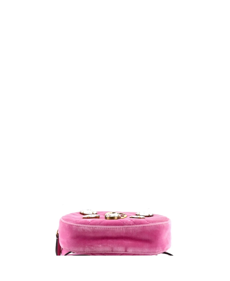 Pre-Owned Gucci Gg Marmont Belt Bag Embellished Matelasse Velvet