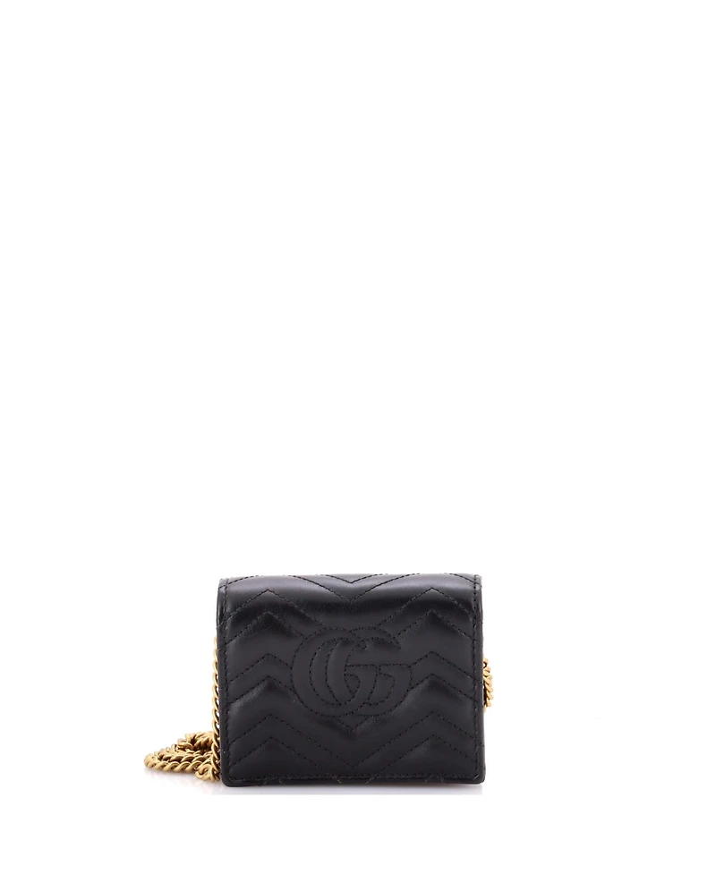 Pre-Owned Gucci Gg Marmont Card Case on Chain Matelasse Leather