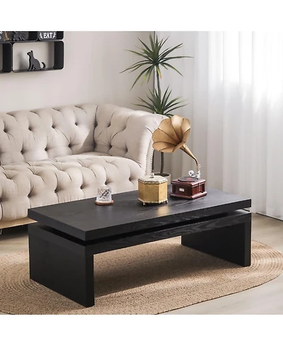 Maison Boucle Wood Coffee Table for Living Room Floating Top Rectangular 47.6