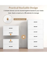Sugift 2-Drawer Stackable Horizontal Storage Cabinet Dresser Chest with Handles