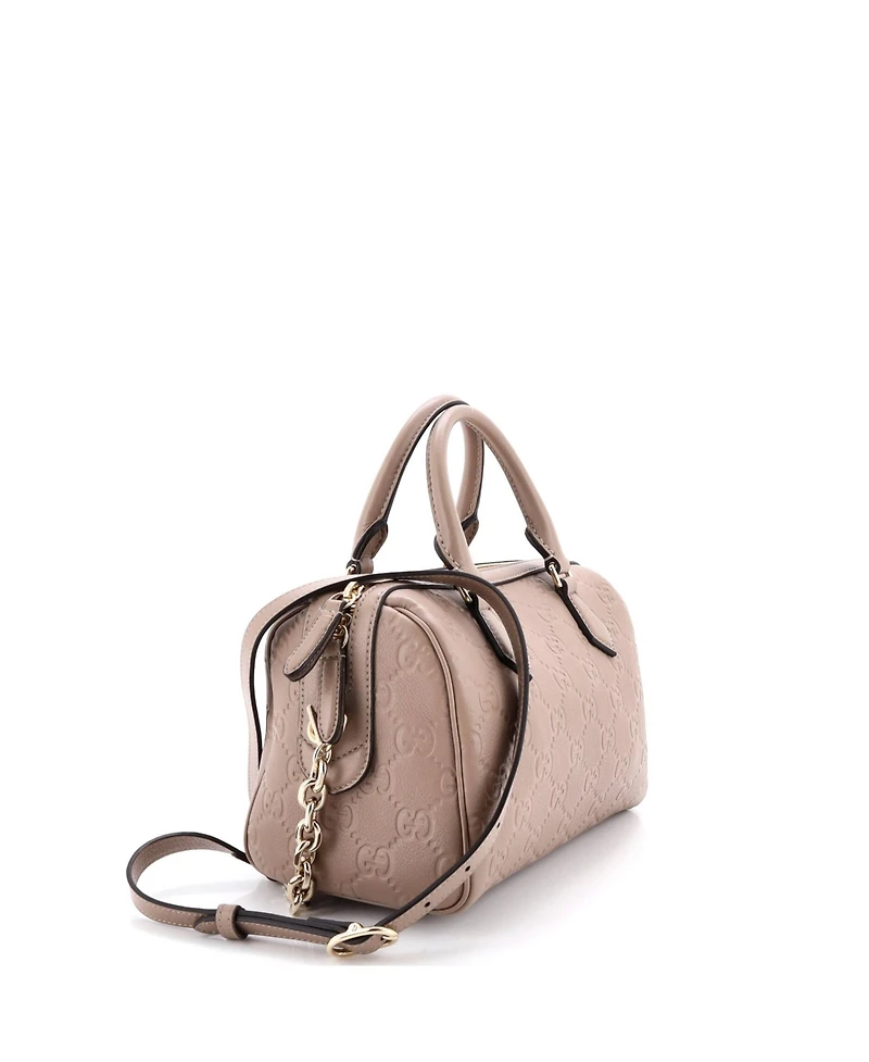 Pre-Owned Gucci Medium Emblem Boston Bag Gg Embossed Leather