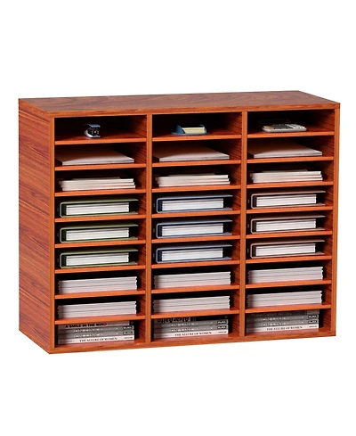 Gouun 27 Compartment Wood Literature Organizer with Adjustable Shelves