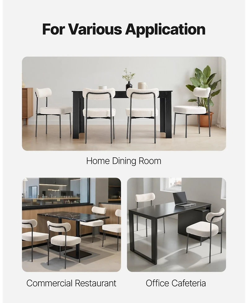 Gouun Set of 2 Mid Century Modern Boucle Upholstered Dining Chairs with Curved Backrest and Metal Legs