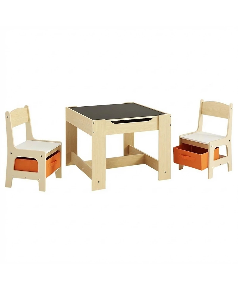 Gouun Kids Table and 2 Chairs Set with Reversible Top and Storage for Art and Learning