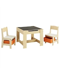 Gouun Kids Table and 2 Chairs Set with Reversible Top and Storage for Art and Learning