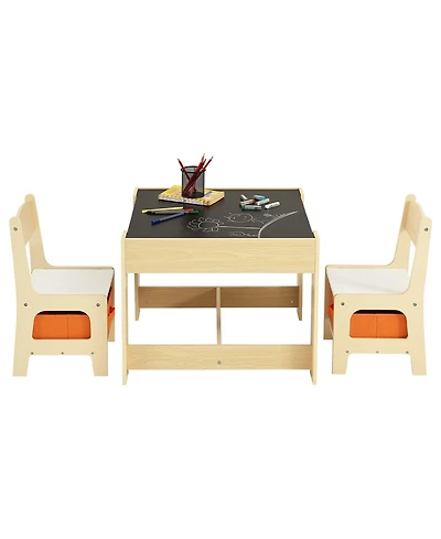 Gouun Kids Table and 2 Chairs Set with Reversible Top and Storage for Art and Learning