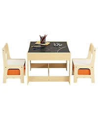 Gouun Kids Table and 2 Chairs Set with Reversible Top and Storage for Art and Learning