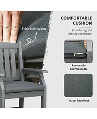 Outsunny 6 Pieces Patio Dining Set, 6 Seater Outdoor Table and Chairs, Conversation Furniture, Armrests, Loveseat Bench, Dinner Table with Umbrella Ho