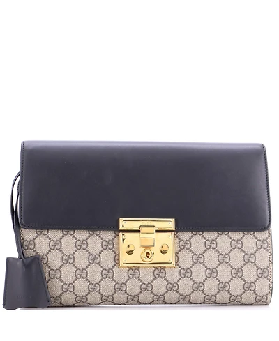 Pre-Owned Gucci Large Padlock Clutch Gg Canvas and Leather