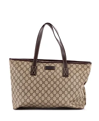 Pre-Owned Gucci Medium Plus Tote Gg Coated Canvas with Leather