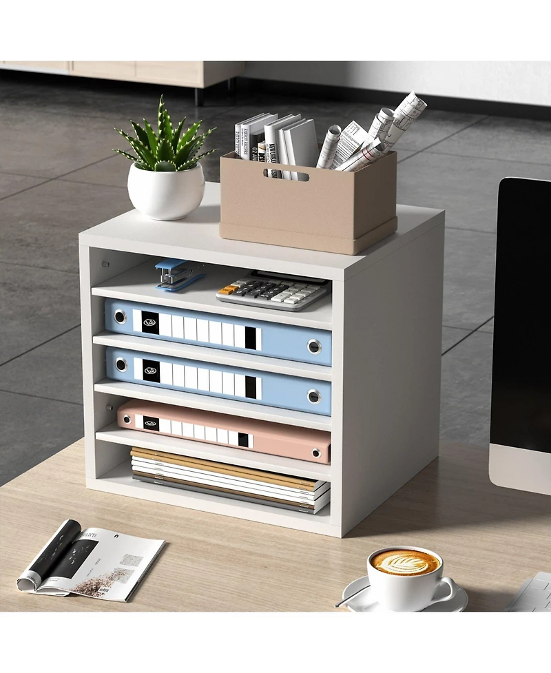 Gouun 5 Compartment Wood Literature Organizer with Adjustable Shelves