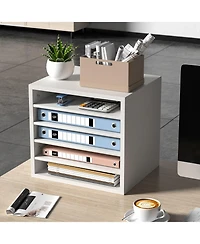 Gouun 5 Compartment Wood Literature Organizer with Adjustable Shelves