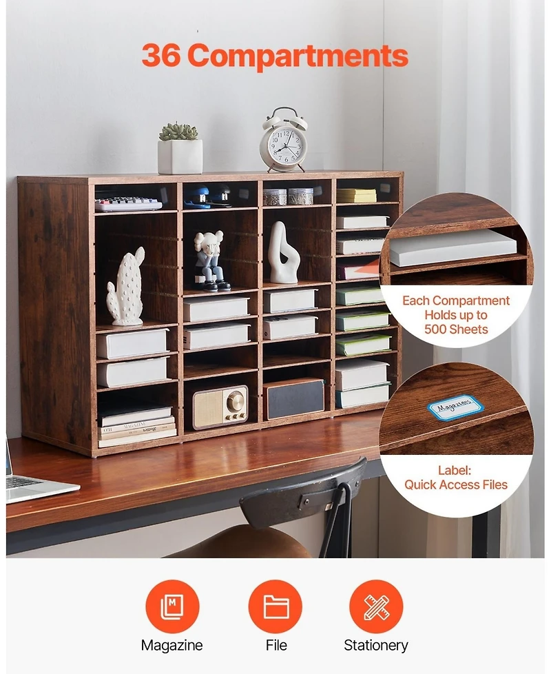 Gouun 36 Compartment Wood Literature Organizer with Removable Shelves