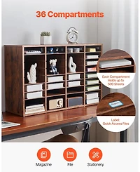 Gouun 36 Compartment Wood Literature Organizer with Removable Shelves