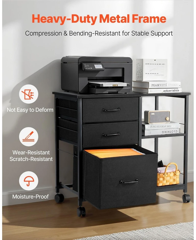 Gouun Mobile File Cabinet with 3 Fabric Drawers and 2 Open Shelves