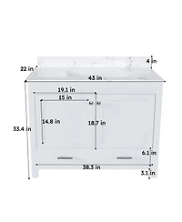 Sillysis 43" Bathroom Vanity with Artificial Marble Carrara Top, Multi-Functional Storage, Soft Close Drawer for Bathroom Remodel