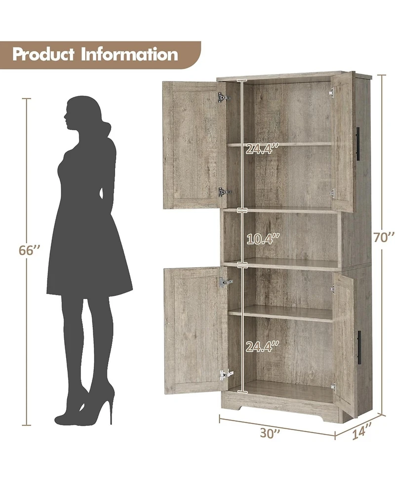 gaomon Tall Kitchen Pantry Cabinet, Storage Cabinet with Doors and Adjustable Shelves, Freestanding Cupboard for Living Room, Dining Room