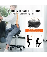 Gouun Adjustable Saddle Stool with Wheels 400 lb Capacity Swivel Pu Leather Salon Chair