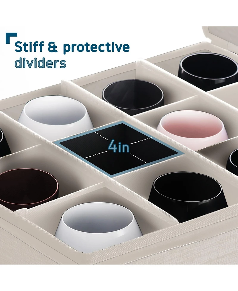 StorageBud 2 Pack Stackable Wine Glass Storage Boxes with Dividers - Stemware Storage for 24 Glasses, Quilted China Storage Containers
