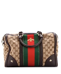 Pre-Owned Gucci Medium Vintage Bee Web Boston Bag Gg Canvas