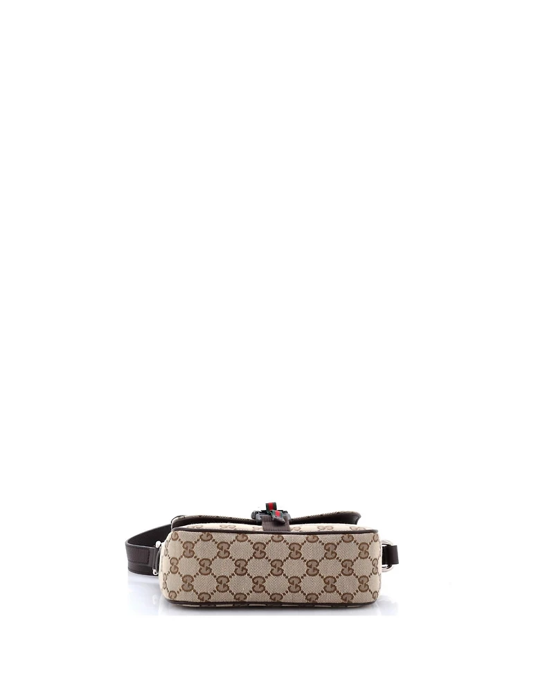 Pre-Owned Gucci Mini Buckle Flap Crossbody Bag Gg Canvas