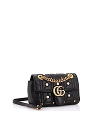 Pre-Owned Gucci Mini Pearly Gg Marmont Flap Bag Embellished Matelasse Leather