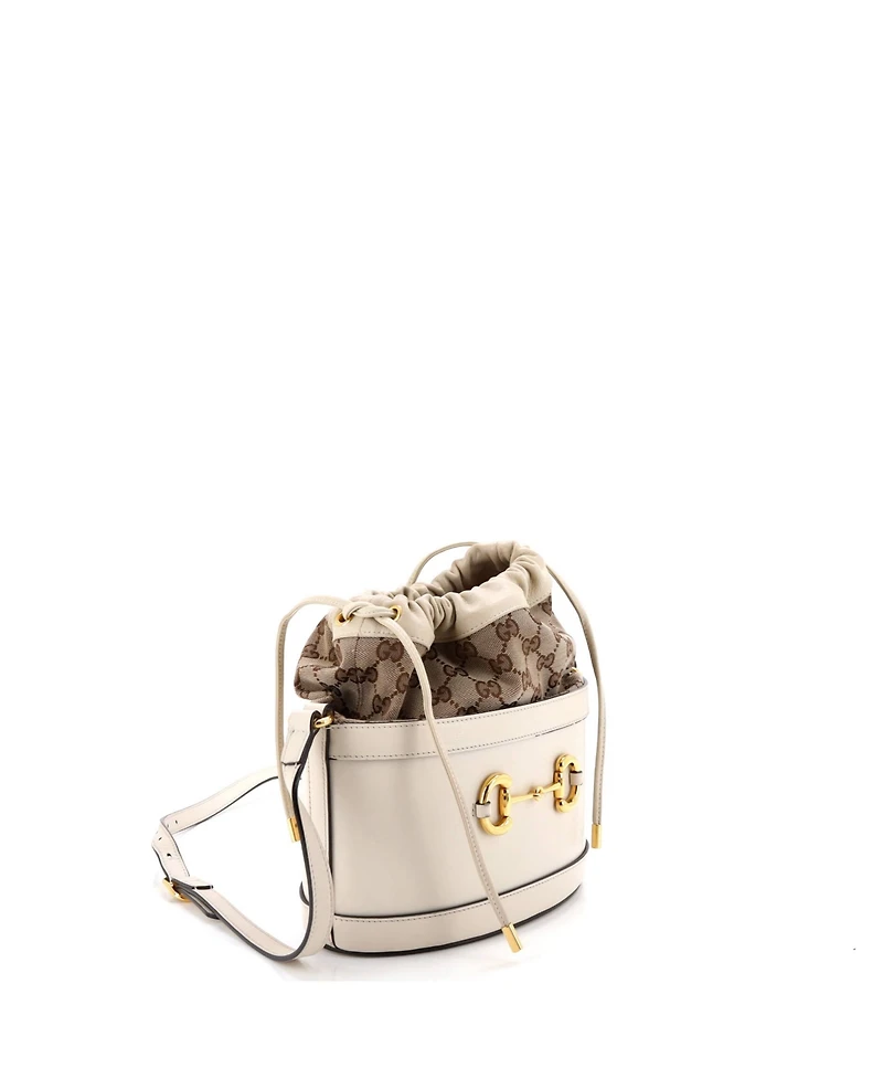 Pre-Owned Gucci Small Horsebit 1955 Bucket Crossbody Bag Leather and Gg Canvas
