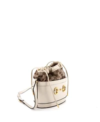 Pre-Owned Gucci Small Horsebit 1955 Bucket Crossbody Bag Leather and Gg Canvas