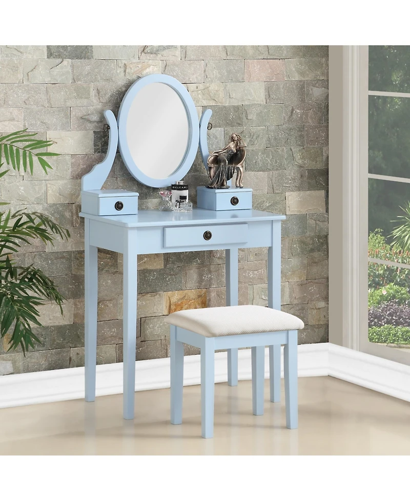 Rainsken Wood Makeup Vanity Desk and Stool Set