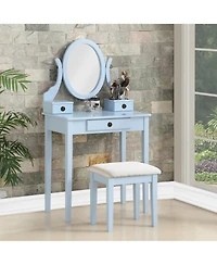 Rainsken Wood Makeup Vanity Desk and Stool Set