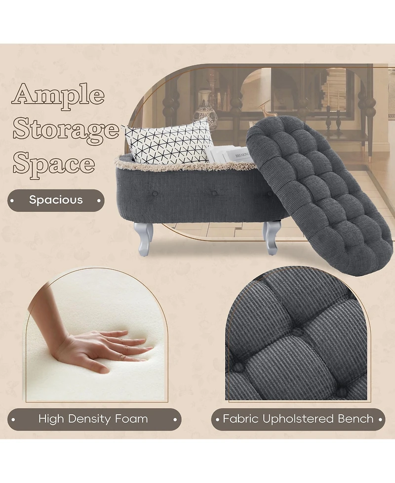 Rainsken Ottoman with Storage Upholstered Foot Stools, Window Bench with Fringe, Bed End Bench for Bedroom