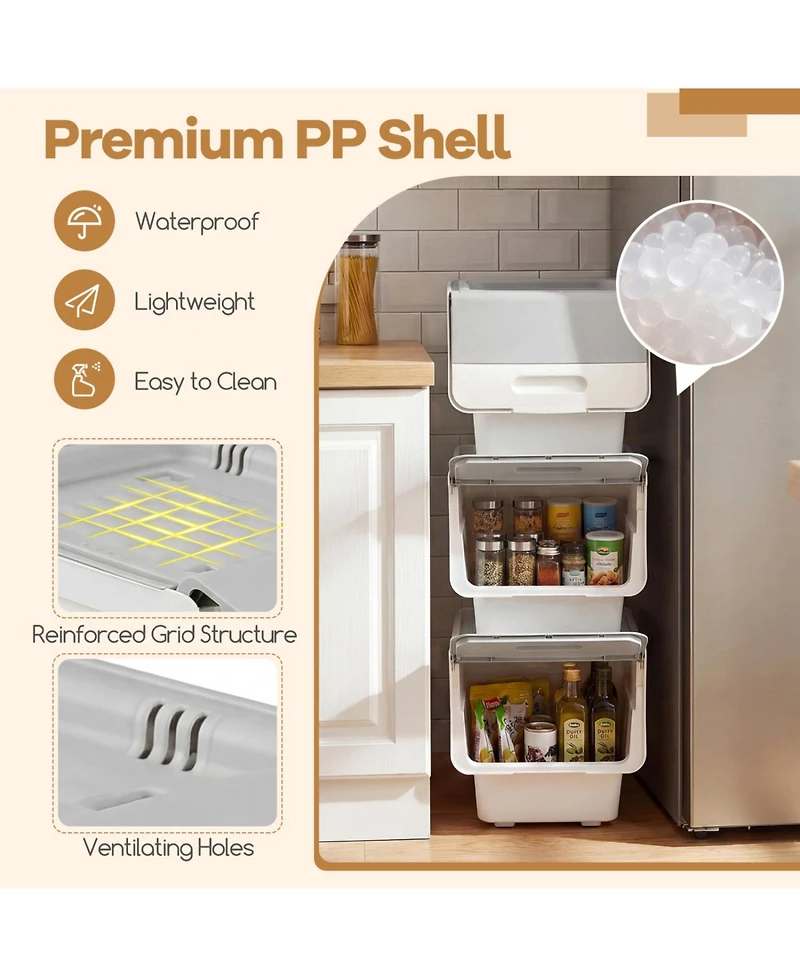 Sugift 3 Pieces Storage Bins on Wheels Stackable Plastic Boxes with Stay-Open Lid.