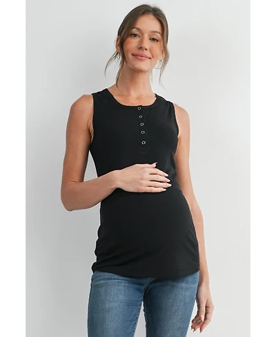 Hello Miz Maternity Ribbed Henley Tank Top Fitted Nursing Friendly