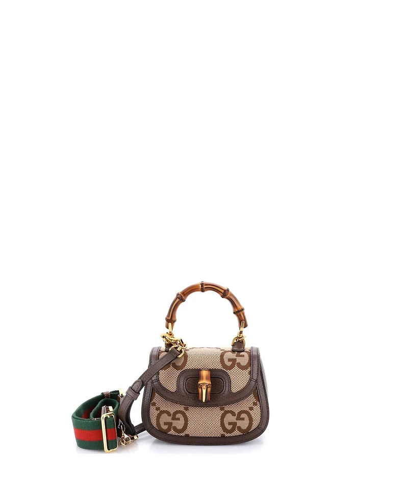 Pre-Owned Gucci Mini Bamboo 1947 Top Handle Bag Jumbo Gg Canvas