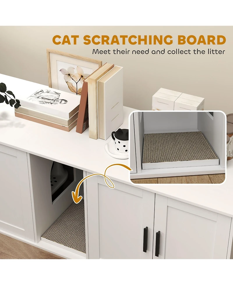 PawHut Cat Litter Box Enclosure, Litter Box Furniture with Scratching Mat