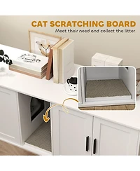 PawHut Cat Litter Box Enclosure, Litter Box Furniture with Scratching Mat