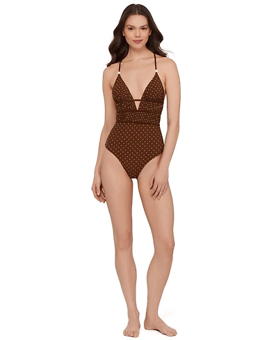Steve Madden Women's Ruched Lace Back One-Piece Swimsuit