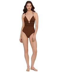 Steve Madden Women's Ruched Lace Back One-Piece Swimsuit