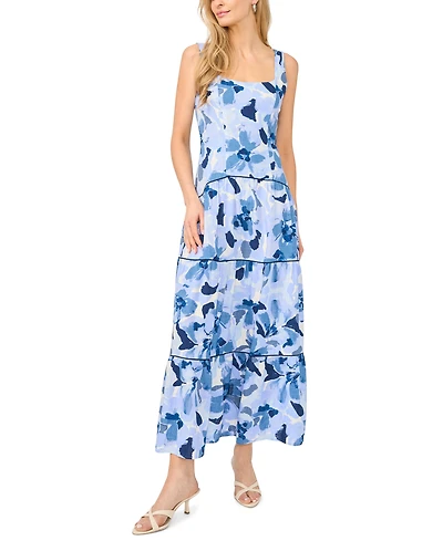 CeCe Women's Scoop Neck Sleeveless Drop Waist Tiered Maxi Dress