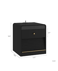 Rainsken Nightstand with Charging Station, Smart Nightstand with Led Light, Bedside Tables with Storage Cabinet for Bedroom