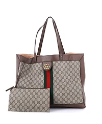 Pre-Owned Gucci East West Disney Three Little Pigs Ophidia Soft Open Tote Gg Coated Canvas