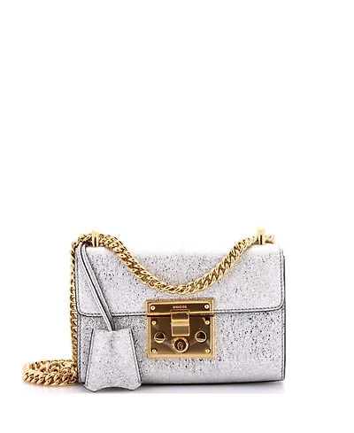 Pre-Owned Gucci Small Padlock Shoulder Bag Textured Metallic Leather