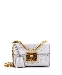 Pre-Owned Gucci Small Padlock Shoulder Bag Textured Metallic Leather
