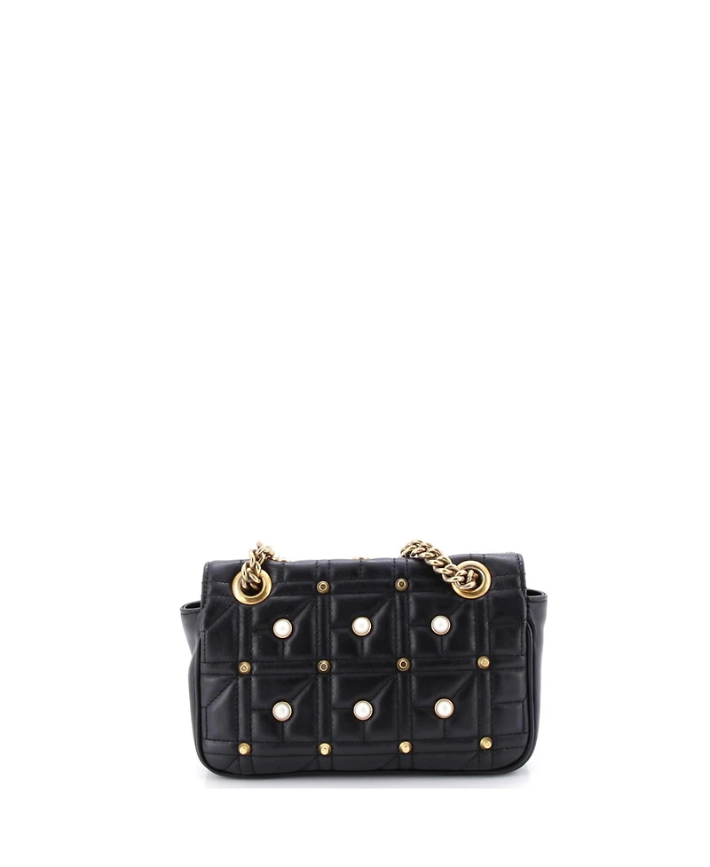Pre-Owned Gucci Mini Pearly Gg Marmont Flap Bag Embellished Matelasse Leather