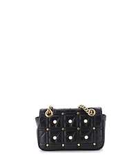 Pre-Owned Gucci Mini Pearly Gg Marmont Flap Bag Embellished Matelasse Leather