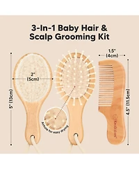 KeaBabies Baby Hair Brush and Comb Set Petite, Oval Wooden Baby Brush Set for Newborns, Infant, Toddler Grooming Kit