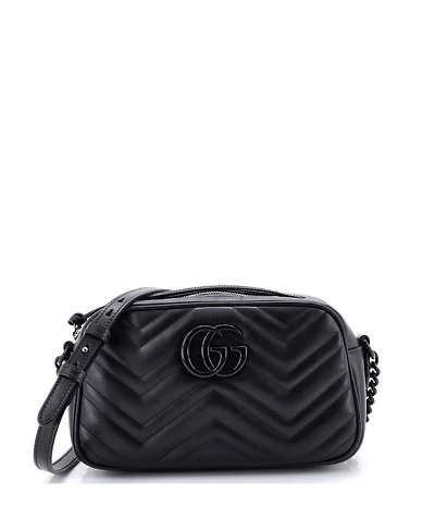 Pre-Owned Gucci Small Gg Marmont Monochrome Shoulder Bag Matelasse Leather