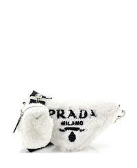 Pre-Owned Prada Mini Triangle Logo Zip Crossbody Bag Shearling