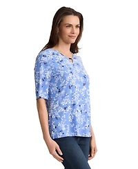 Jones New York Women's Printed Double Keyhole Top