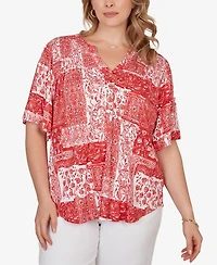 Ruby Rd. Plus Patchwork Bandana Henley T-Shirt